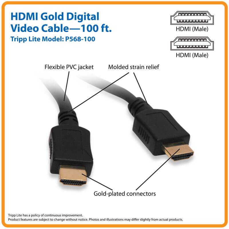 Tripp Lite HDMI Cable 4K Digital Video with Audio, UHD (M/M), Black  35ft