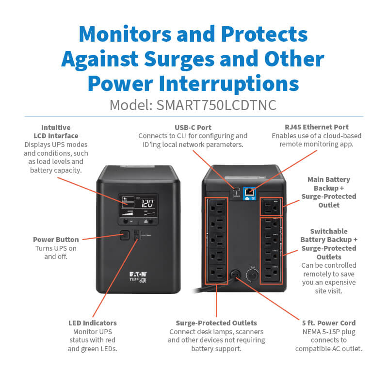 Tripp Lite Cloud-Connected UPS Line-Interactive  750VA 900W 120V Tower